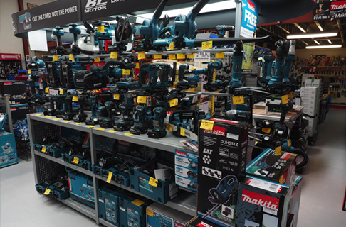 Inside Alltools Geelong — power tool display